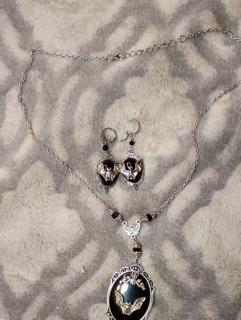 Gothic Vampire Bat Jewelry Necklace And Earrings Halloween Witch Crystal, Bat ❤️